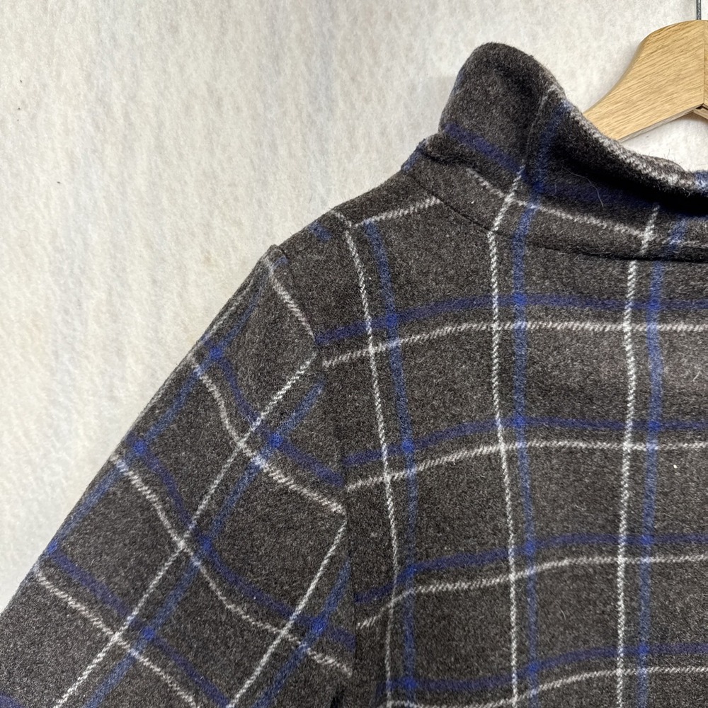 Anthropologie Idra Plaid Wool Blend Coat Cable Knit Sleeves Grey Blue Size 10 - Picture 4 of 16